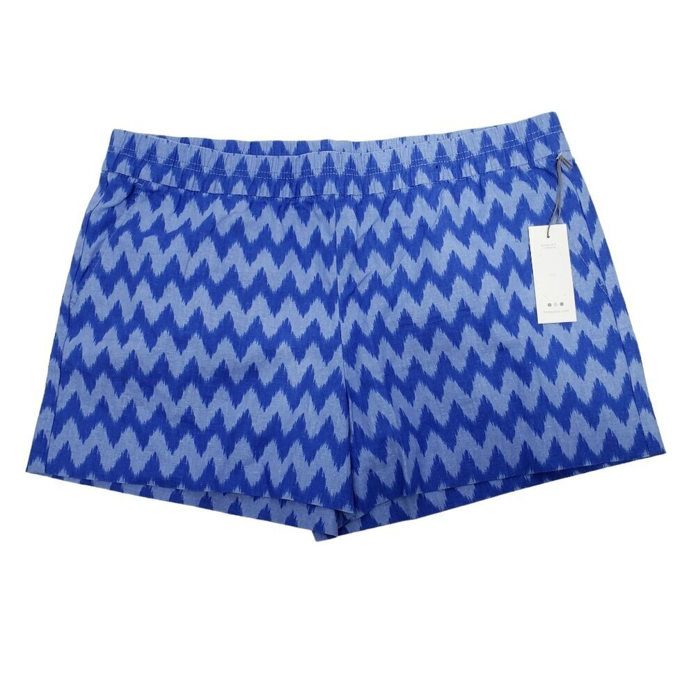 NEW Three Dots Pull On Blue Chevron‎ Print Linen Blend Shorts Size XL NWT